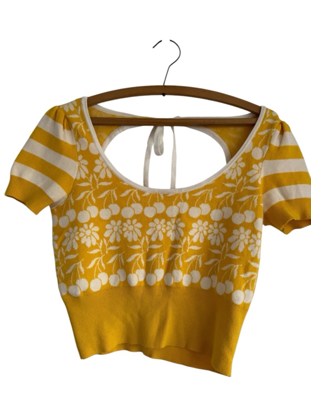 Anthropologie Maeve Trixie Sweater Knit Tee With Keyhole Detail in Limoncello S